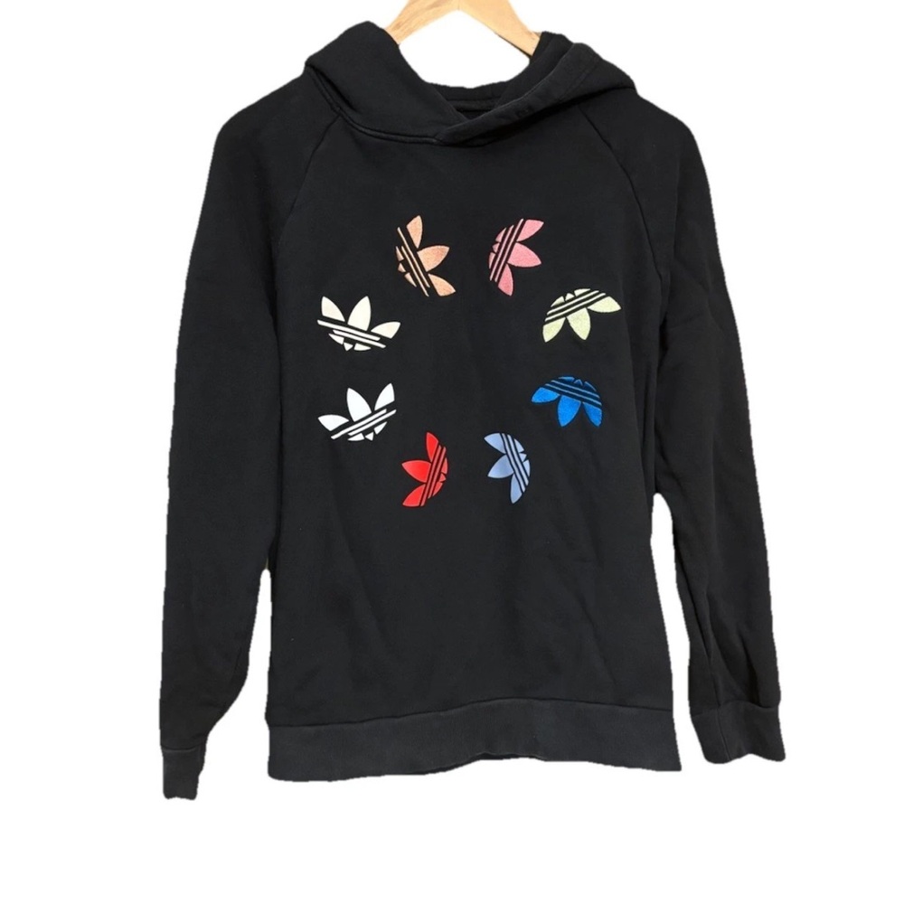 Adidas Black Hoodie with Colorful Trefoil Design